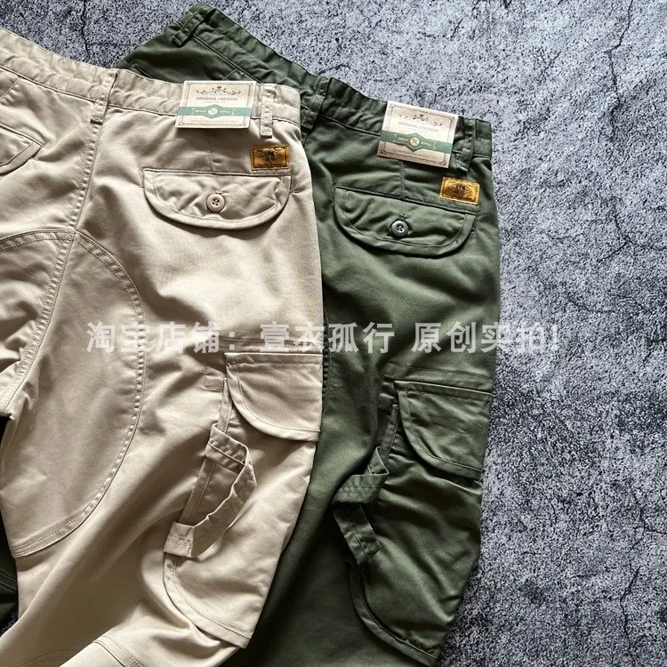 Spring/Autumn Men's Loose Straight Stretch Multi-Pocket Cargo Pants - Hong Kong Patchwork Casual Trousers Japanese Streetwear