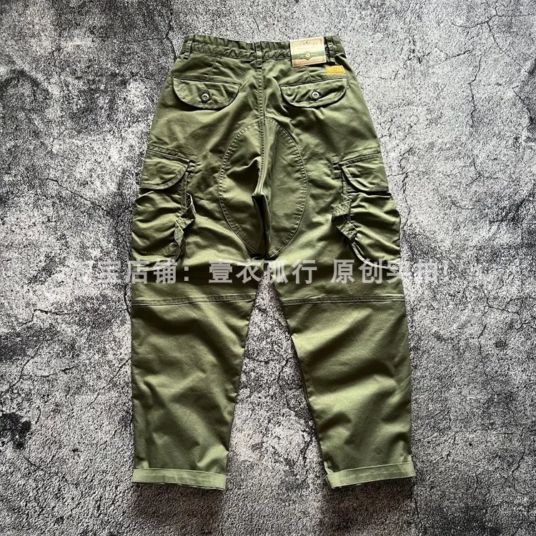Spring/Autumn Men's Loose Straight Stretch Multi-Pocket Cargo Pants - Hong Kong Patchwork Casual Trousers Japanese Streetwear