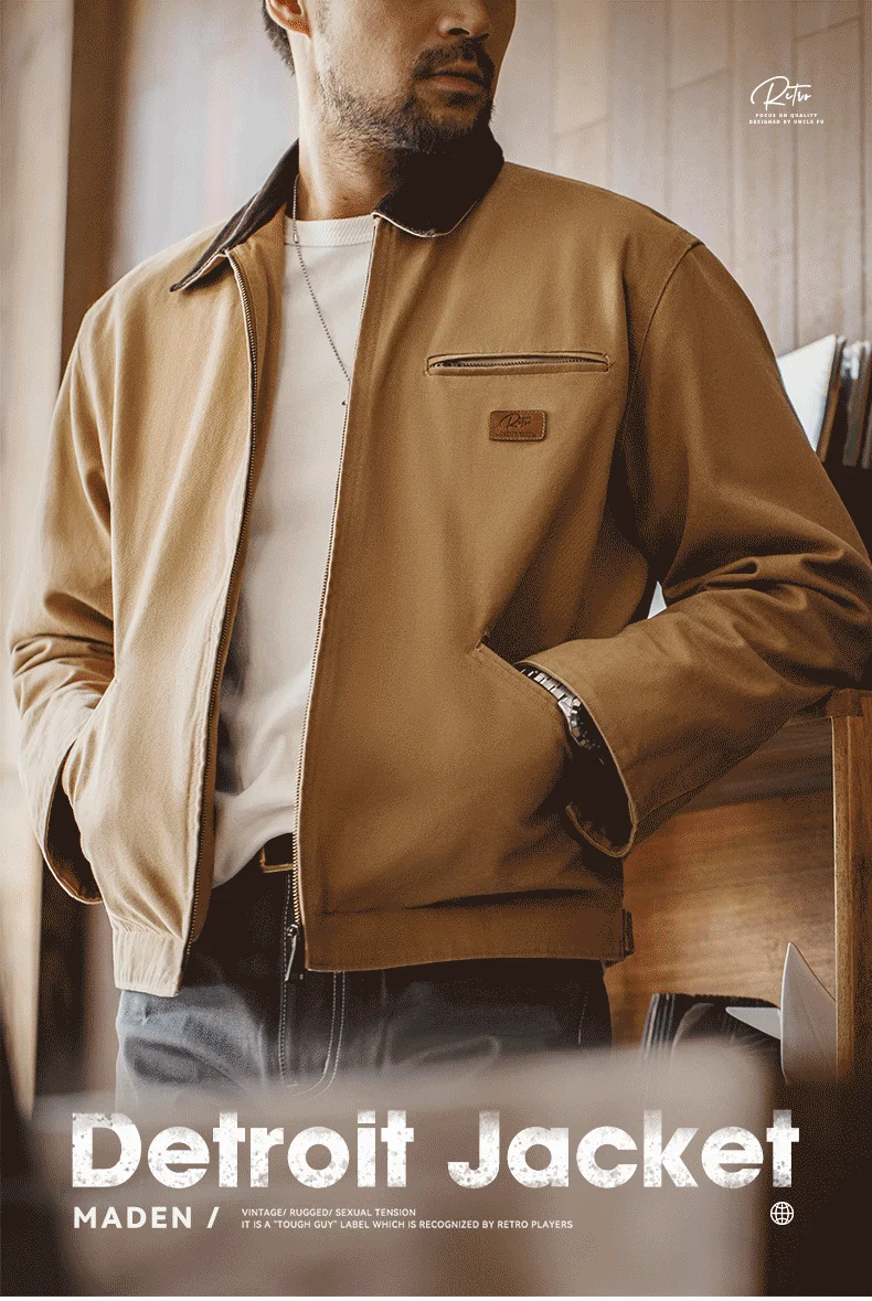 Maden Retro Interstellar Same Style J001 Jacket Canvas Detroit Hunting Jacket Heavyweight Pocket Work Jacket Lapel Collar Coat