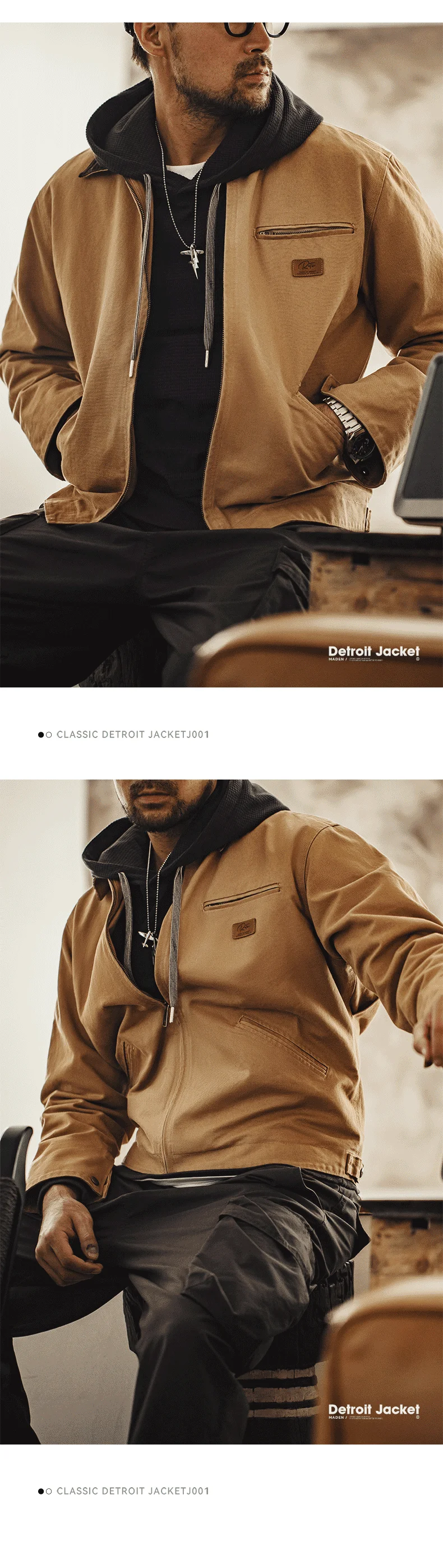 Maden Retro Interstellar Same Style J001 Jacket Canvas Detroit Hunting Jacket Heavyweight Pocket Work Jacket Lapel Collar Coat