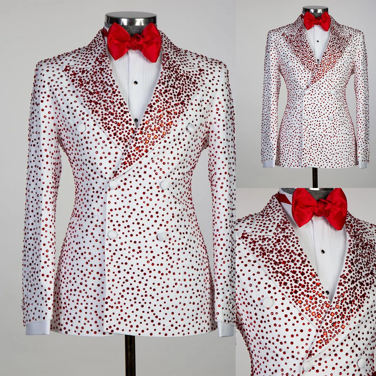 Men's Suits Tailored One Piece Sequins Blazer Peaked Lapel One Button Sparkly Wedding Slim Red Diamonds Custom Made Plus Size