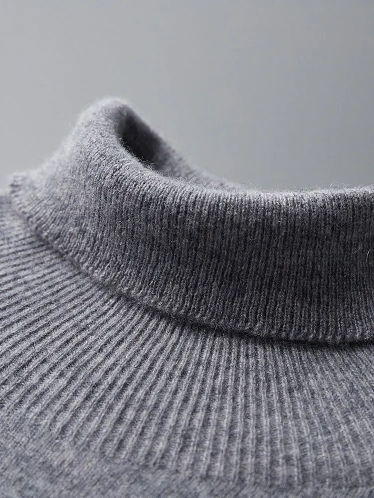 Autumn Winter Men's Wool Sweater Turtleneck Long Sleeve Pullover Smart Casual 100% Merino Wool Knitwear Soft Warm Jumper Clothes