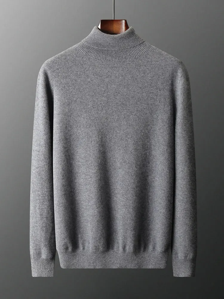 Autumn Winter Men's Wool Sweater Turtleneck Long Sleeve Pullover Smart Casual 100% Merino Wool Knitwear Soft Warm Jumper Clothes