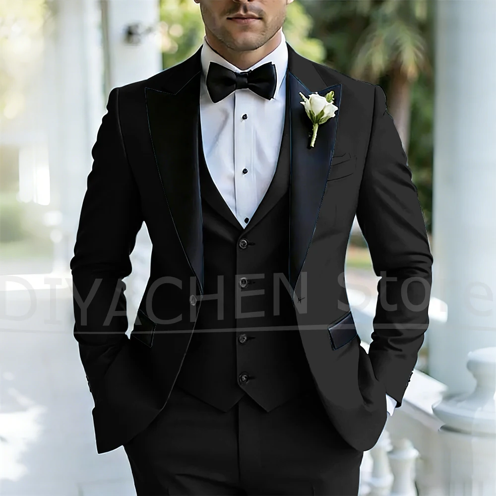 Men's Three Piece Tuxedo Suit Set Peak Lapel Formal Wedding Groom Party Outfits for Gentlemen Luxury Stylish Slim Male Suit