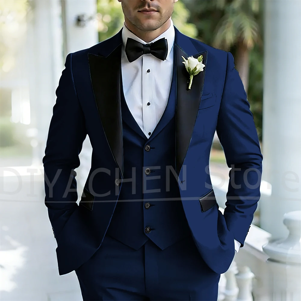 Men's Three Piece Tuxedo Suit Set Peak Lapel Formal Wedding Groom Party Outfits for Gentlemen Luxury Stylish Slim Male Suit