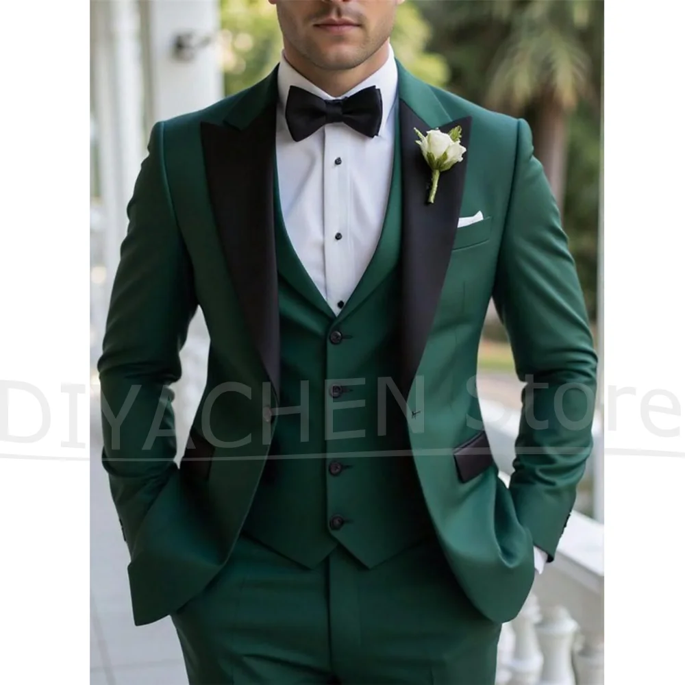 Men's Three Piece Tuxedo Suit Set Peak Lapel Formal Wedding Groom Party Outfits for Gentlemen Luxury Stylish Slim Male Suit