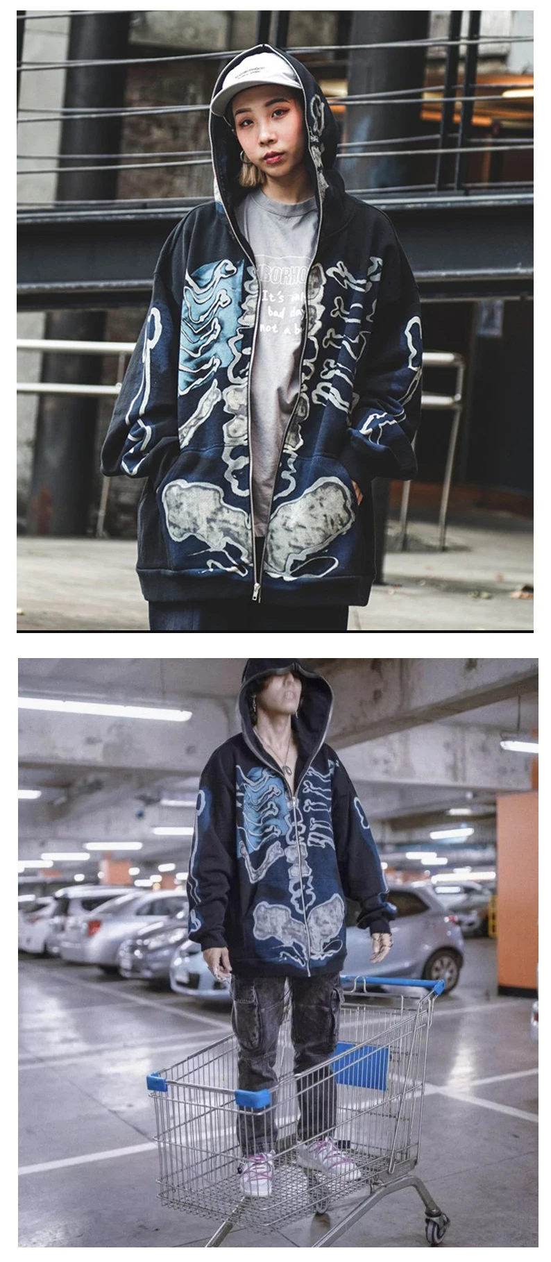Cactus Jack Baggy Skull Skeleton Hoodie Zip Up Plush Pullover Cardigan Oversized Zipper Hoodies Y2k Streetwear Men Clothes