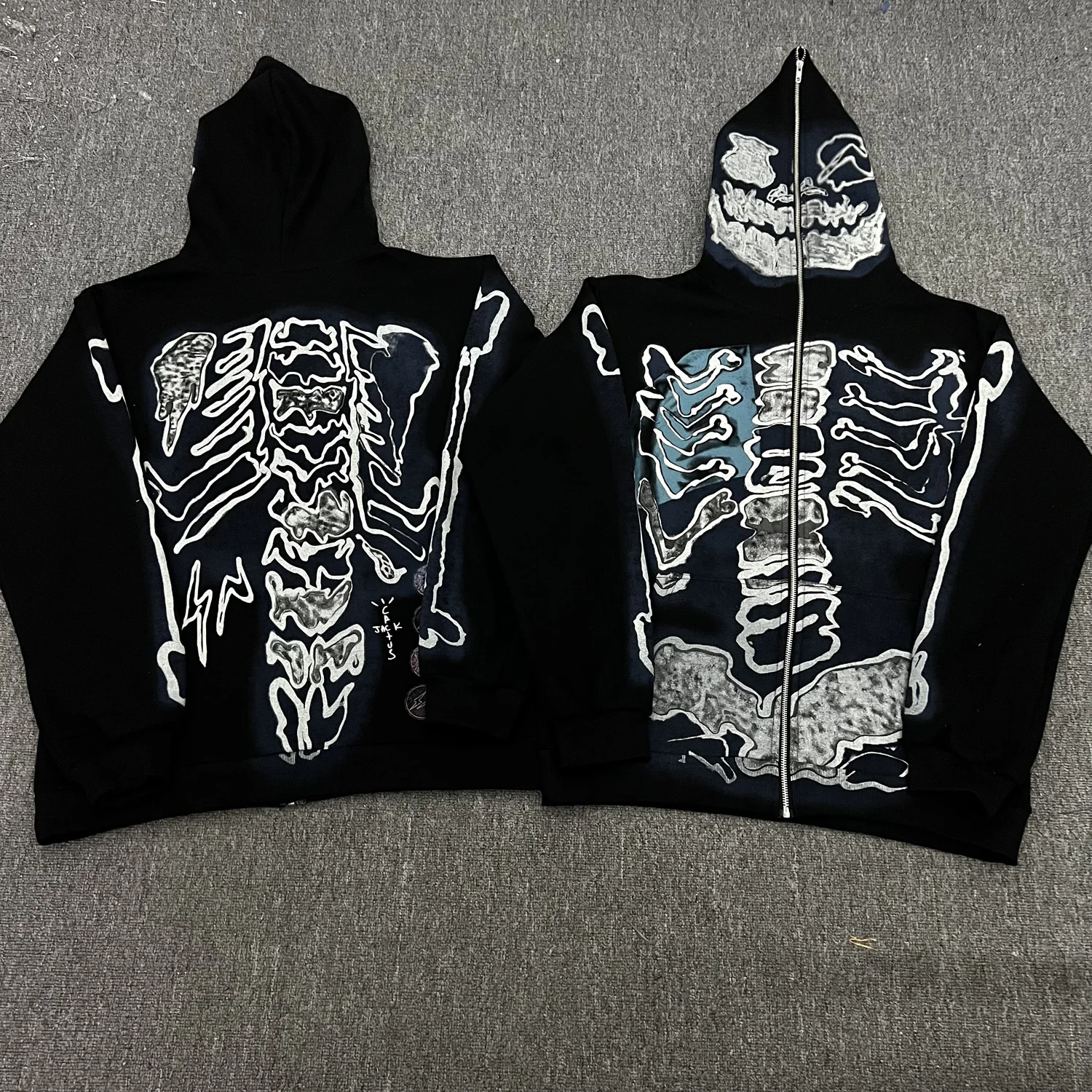 Cactus Jack Baggy Skull Skeleton Hoodie Zip Up Plush Pullover Cardigan Oversized Zipper Hoodies Y2k Streetwear Men Clothes