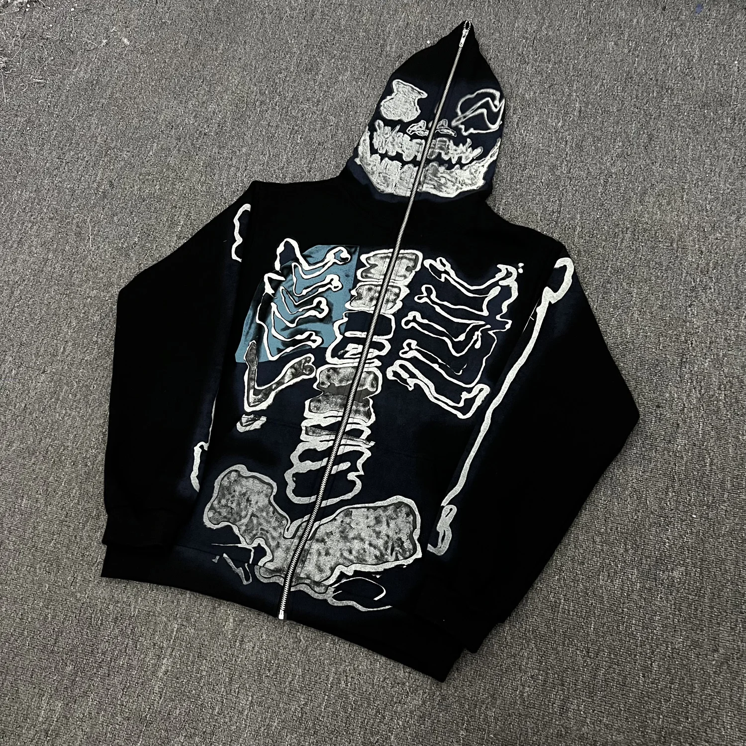 Cactus Jack Baggy Skull Skeleton Hoodie Zip Up Plush Pullover Cardigan Oversized Zipper Hoodies Y2k Streetwear Men Clothes
