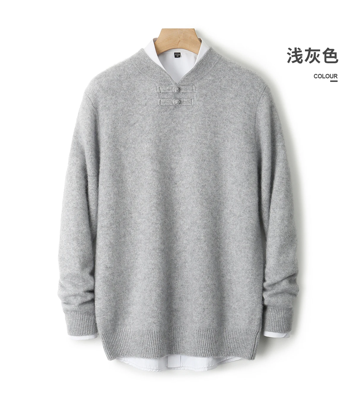 New Men 100% Merino Wool Sweater Long Sleeves Stand-up Collar Pullover Cashmere Soft Disk Buckle Clothing Warm Leisure Men's Top