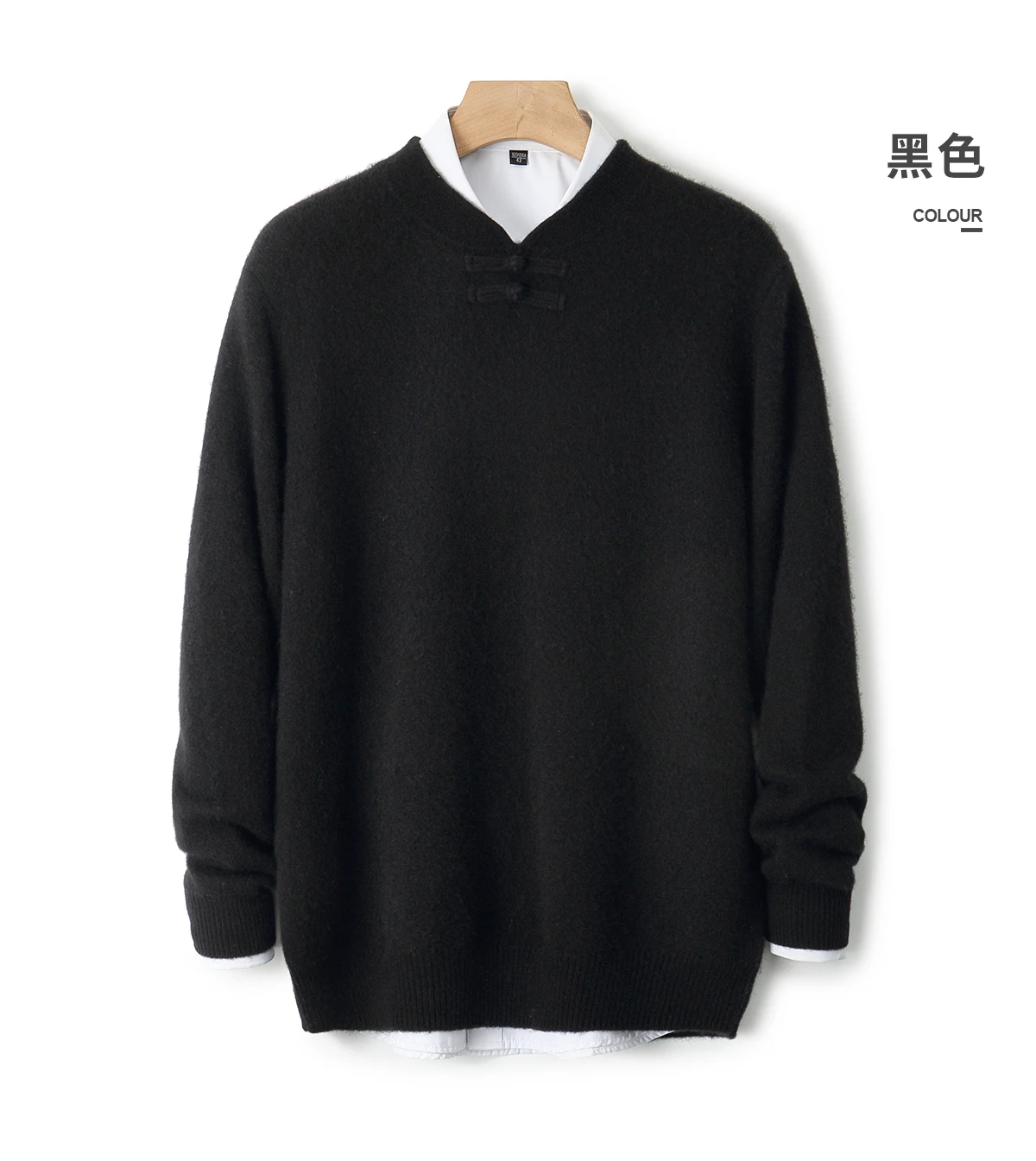 New Men 100% Merino Wool Sweater Long Sleeves Stand-up Collar Pullover Cashmere Soft Disk Buckle Clothing Warm Leisure Men's Top