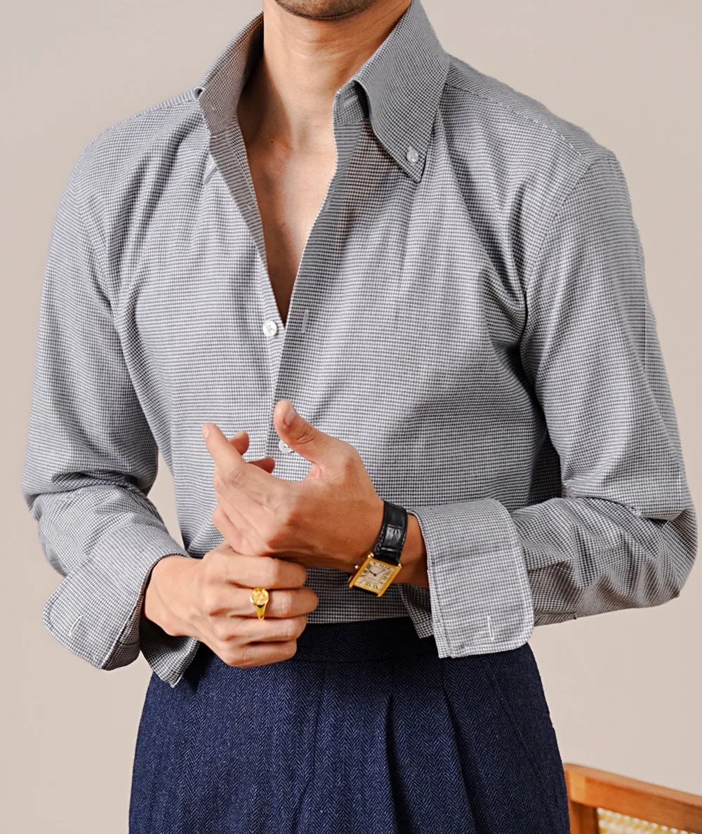 100% Pure Cotton Italian Style Large Pointed Collar Long Sleeve Shirt Men Casual Business Gentleman Commuter Camiseta Masculina