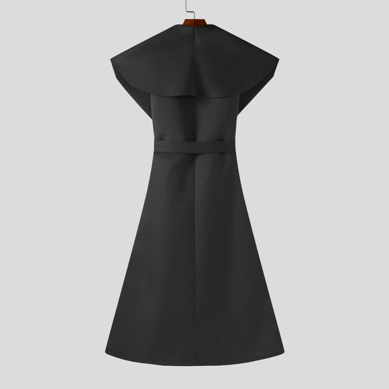Men Long Style Trench Lapel Sleeveless Solid Color Streetwear Casual Male Cardigan With Belt 2025 Fashion Coats S-5XL INCERUN