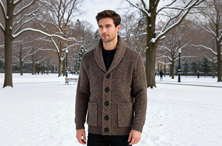 VOBOOM Samll Size S M Mens Shawl Collar Cardigan Sweater Button Down Ribbed Knit Sweaters Chunky Casual Cardigan with Pockets