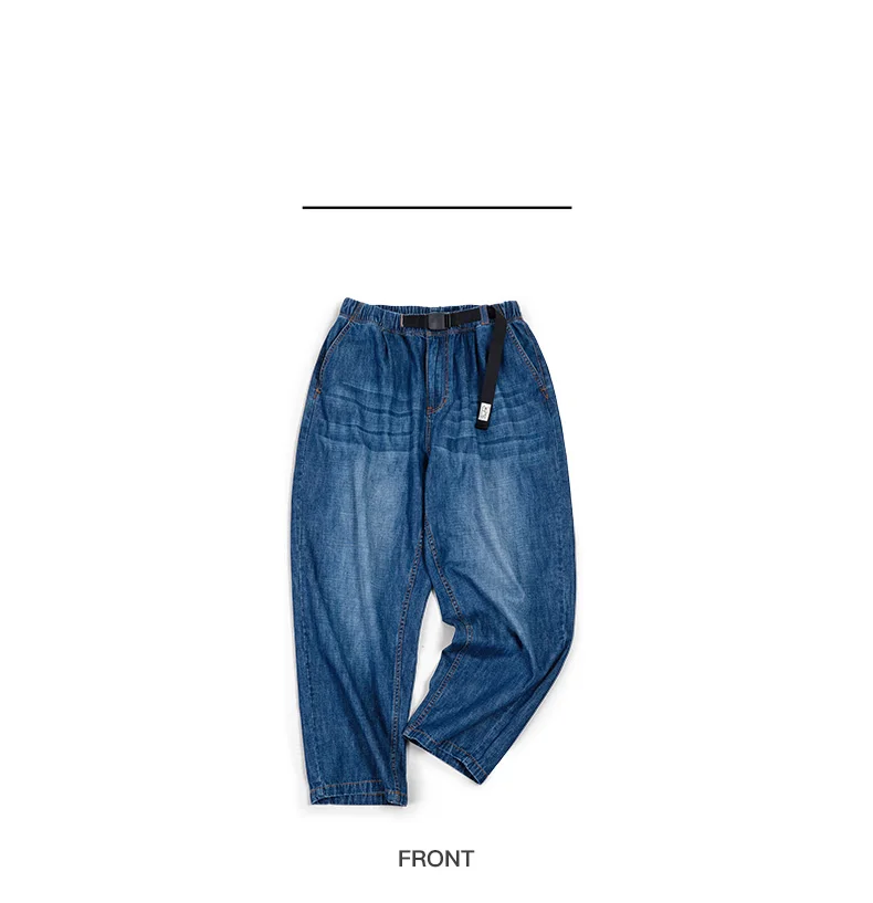 Maden Men Loose Casual Jeans 7.8OZ Washed Denim Mid Rise Stretchless Wide Leg Straight Pants Hombre Blue Jeans Plus Size