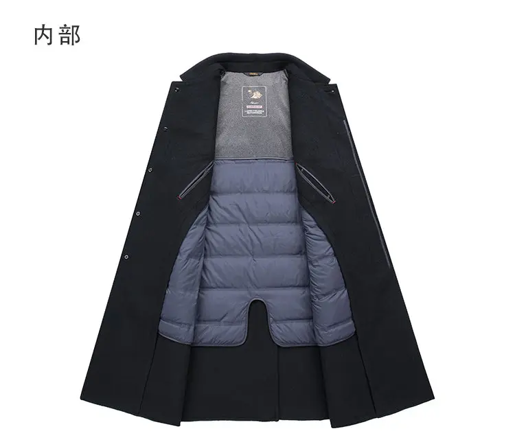 2026 New 100% Wool Outdoor Fashion Gentleman Business Casual Slimming Men's Detachable Down Inner Long Double-sided Wool Coat