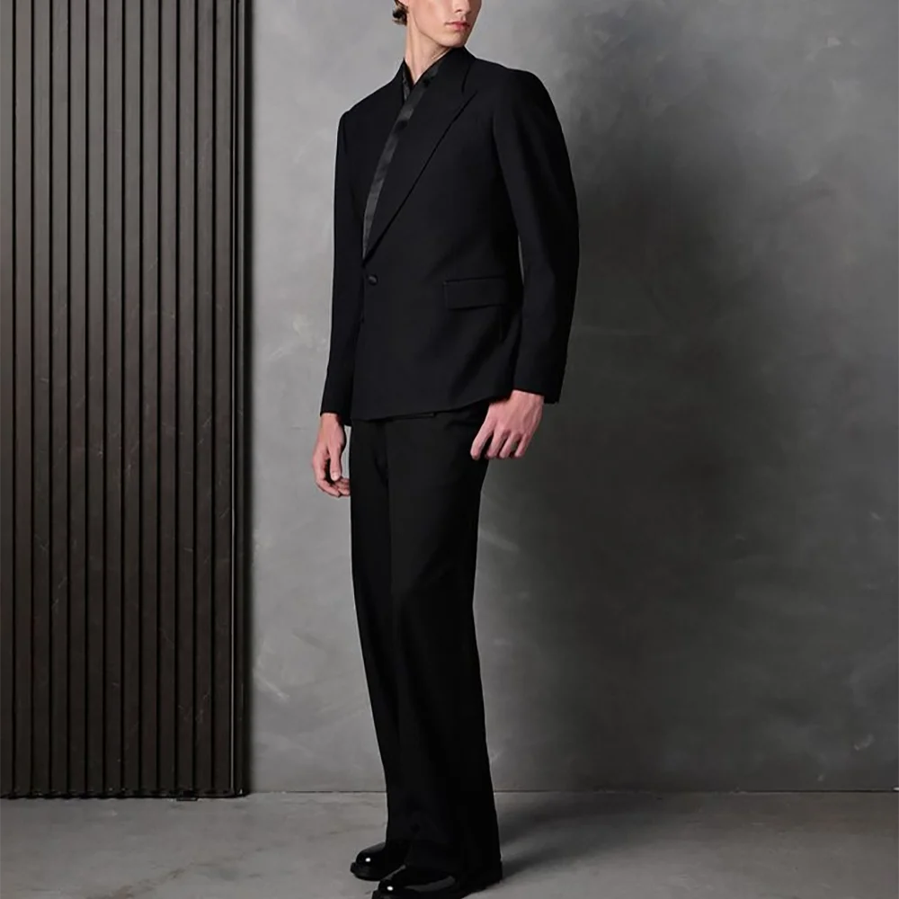 Tailor-Made Men's Suit Jacket Pants Chic Single Button Solid Black Elegant Blazer Gentleman Formal Party Prom Wedding Set
