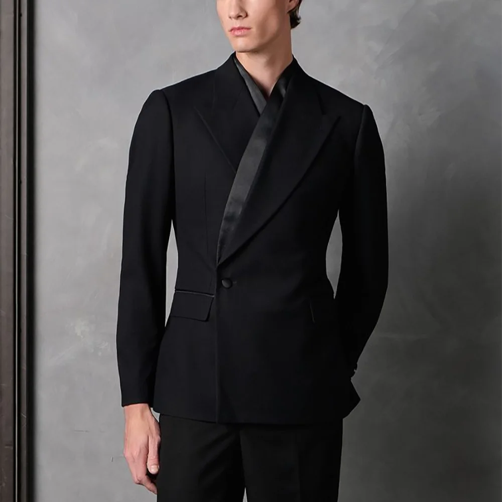 Tailor-Made Men's Suit Jacket Pants Chic Single Button Solid Black Elegant Blazer Gentleman Formal Party Prom Wedding Set
