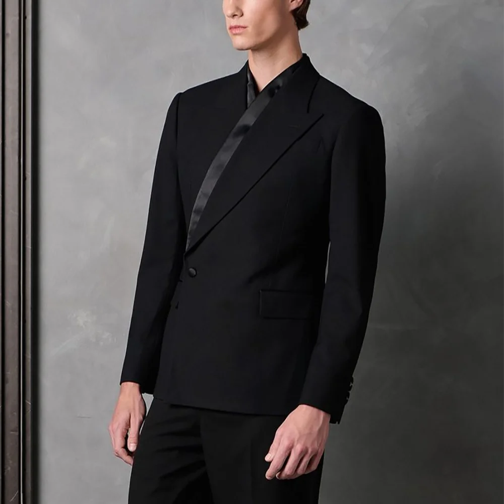 Tailor-Made Men's Suit Jacket Pants Chic Single Button Solid Black Elegant Blazer Gentleman Formal Party Prom Wedding Set