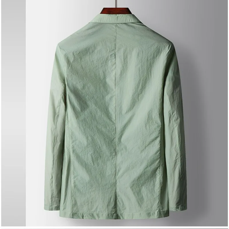 KIDWHXR Man Blazer Summer Thin Solid Turn Down Collar Male Outerwear Single-breasted Long Sleeve Pocket Casual Men Suit Coat