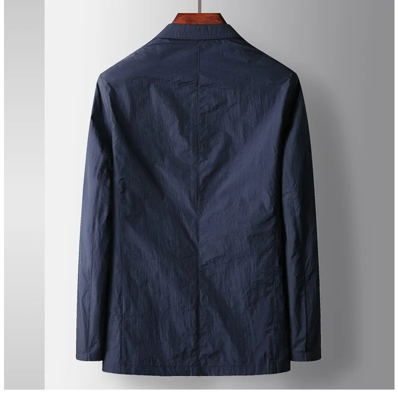 KIDWHXR Man Blazer Summer Thin Solid Turn Down Collar Male Outerwear Single-breasted Long Sleeve Pocket Casual Men Suit Coat