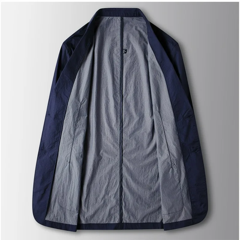 KIDWHXR Man Blazer Summer Thin Solid Turn Down Collar Male Outerwear Single-breasted Long Sleeve Pocket Casual Men Suit Coat