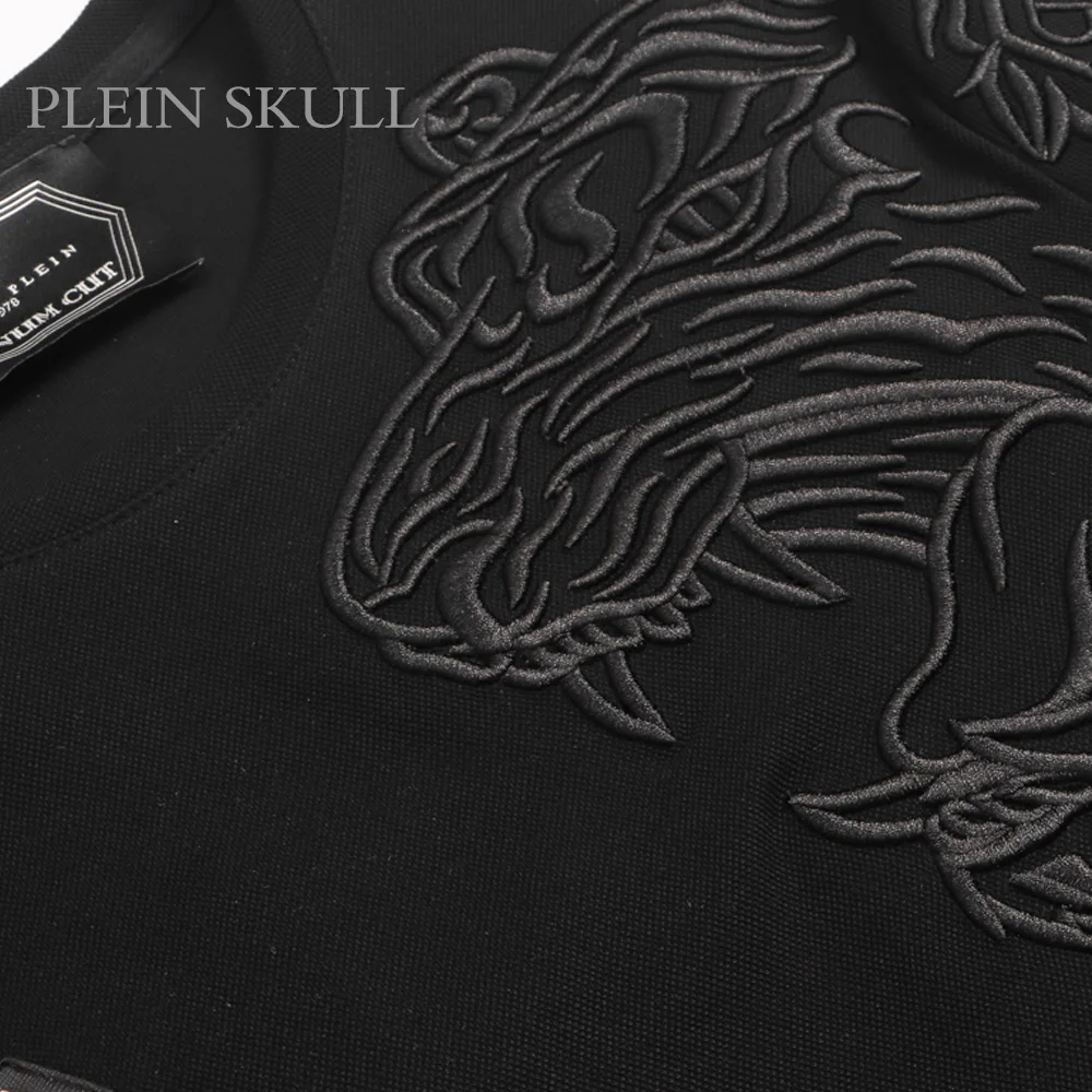 PLEIN SKULL Heavy Industry Embroidered Men's Fashion Short Sleeve Top Summer Gothic Fitness T-shirt Breathable Casual Sports Tee