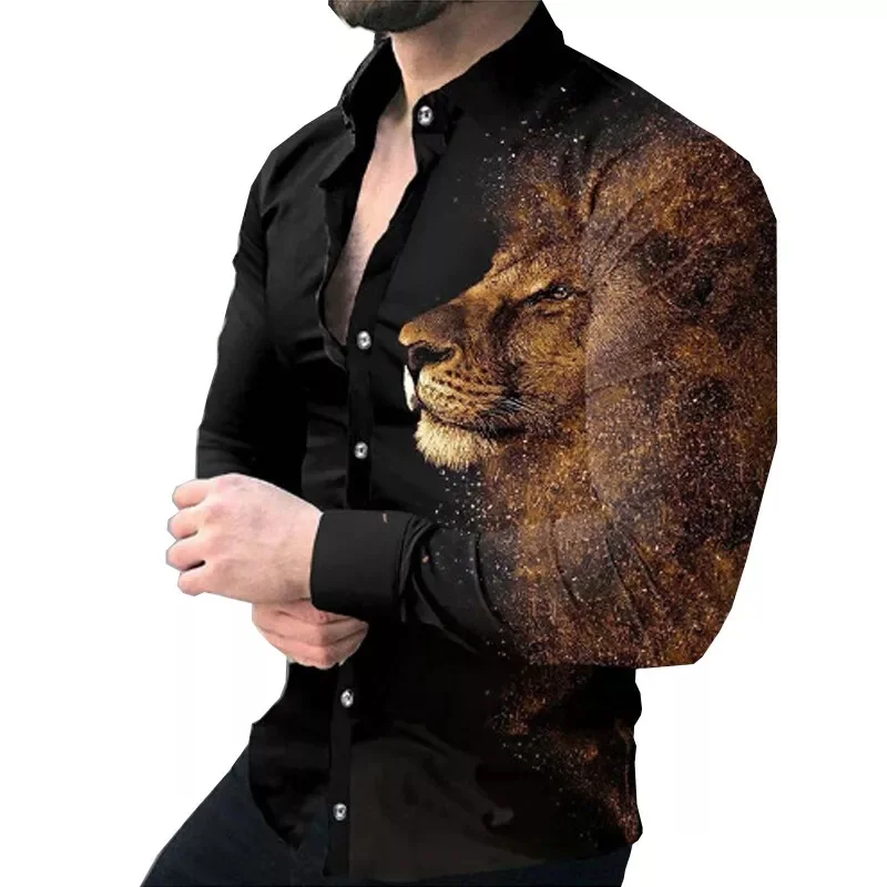 Long sleeved men's Hawaiian shirt beach social 2024 lining high-end men's shirt 3D printed shirt black and white opposition clas