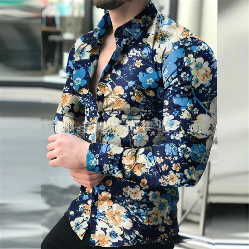 Long sleeved men's Hawaiian shirt beach social 2024 lining high-end men's shirt 3D printed shirt black and white opposition clas