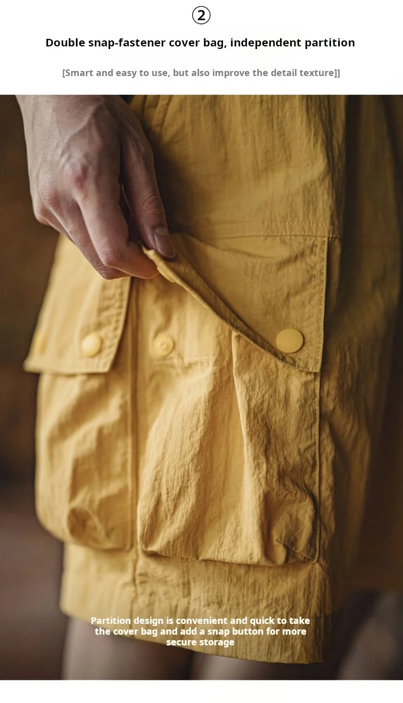 Maden Outdoor Yellow Cargo Shorts Men's Summer Quick-Dry Lightweight Sports Shorts with Drawstring Waist Multi-Pocket Bottoms