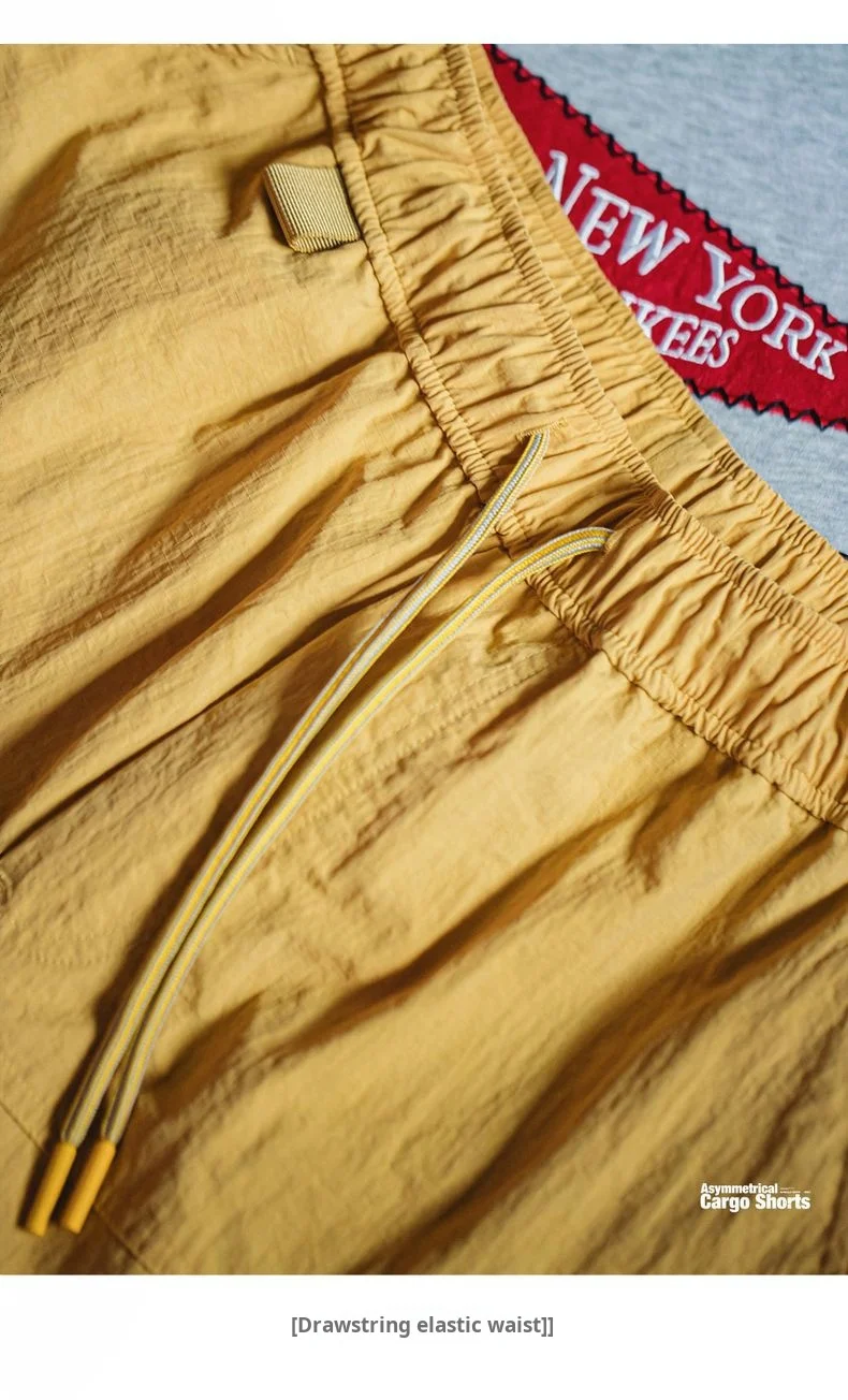 Maden Outdoor Yellow Cargo Shorts Men's Summer Quick-Dry Lightweight Sports Shorts with Drawstring Waist Multi-Pocket Bottoms