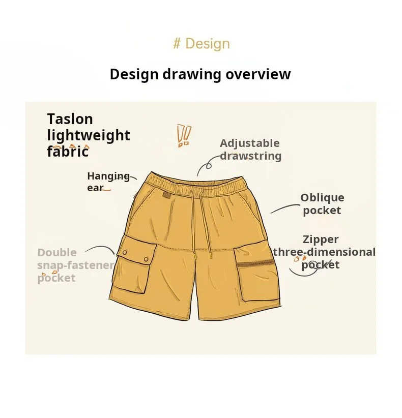 Maden Outdoor Yellow Cargo Shorts Men's Summer Quick-Dry Lightweight Sports Shorts with Drawstring Waist Multi-Pocket Bottoms