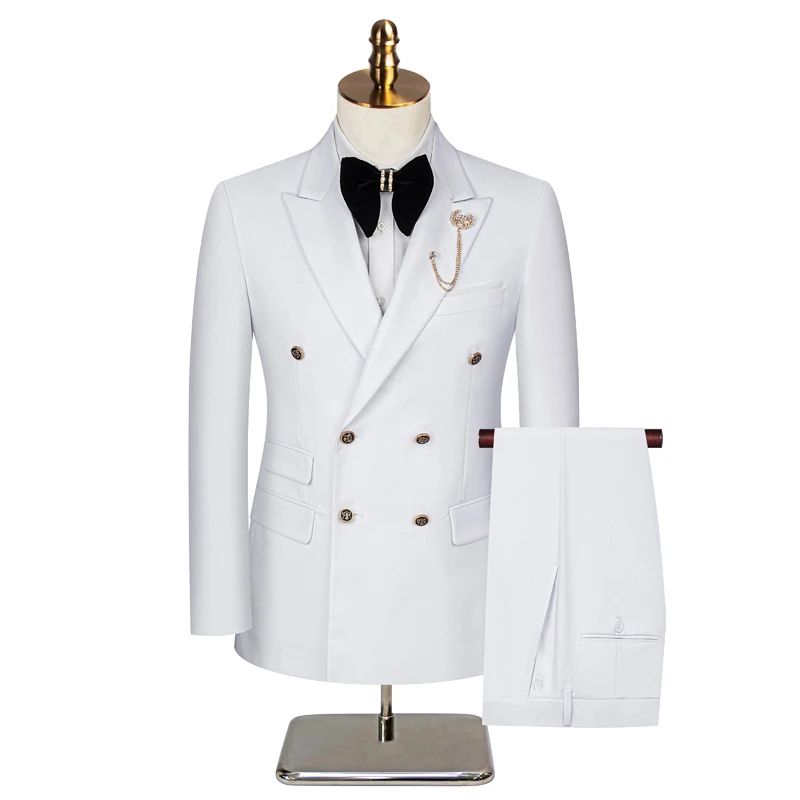 Men's 2 Piece Double Breasted Suit Set Slim Fit Peaked Lapel Formal Blazer Pants Luxury Business Wedding Groom Tuxedo For Men