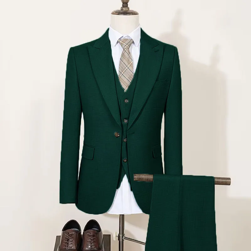Men's 2 Piece Double Breasted Suit Set Slim Fit Peaked Lapel Formal Blazer Pants Luxury Business Wedding Groom Tuxedo For Men