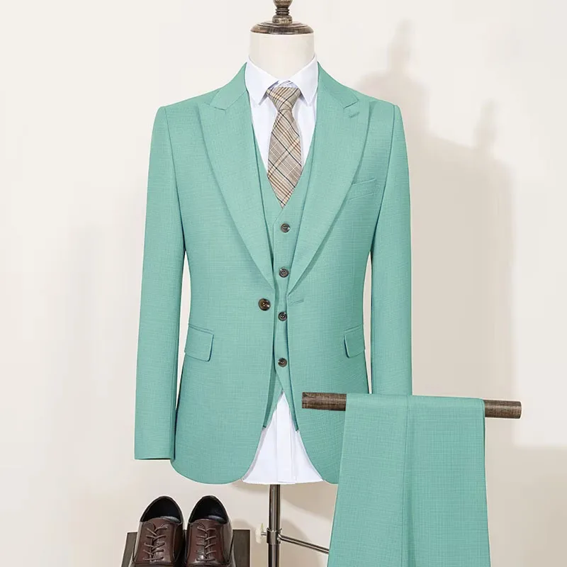 Men's 2 Piece Double Breasted Suit Set Slim Fit Peaked Lapel Formal Blazer Pants Luxury Business Wedding Groom Tuxedo For Men