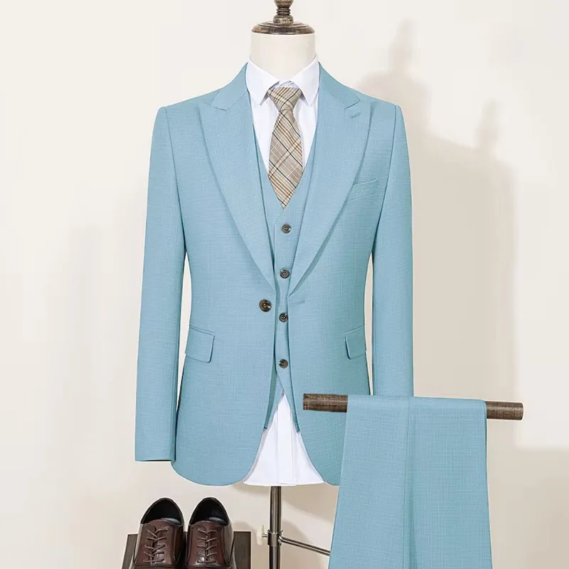 Men's 2 Piece Double Breasted Suit Set Slim Fit Peaked Lapel Formal Blazer Pants Luxury Business Wedding Groom Tuxedo For Men