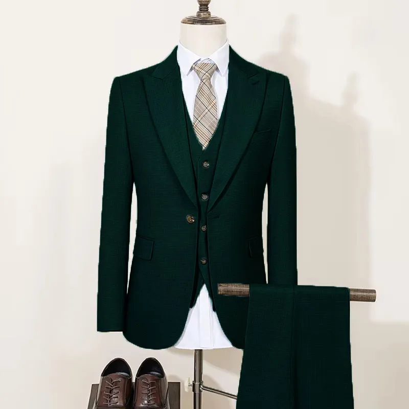 Men's 2 Piece Double Breasted Suit Set Slim Fit Peaked Lapel Formal Blazer Pants Luxury Business Wedding Groom Tuxedo For Men