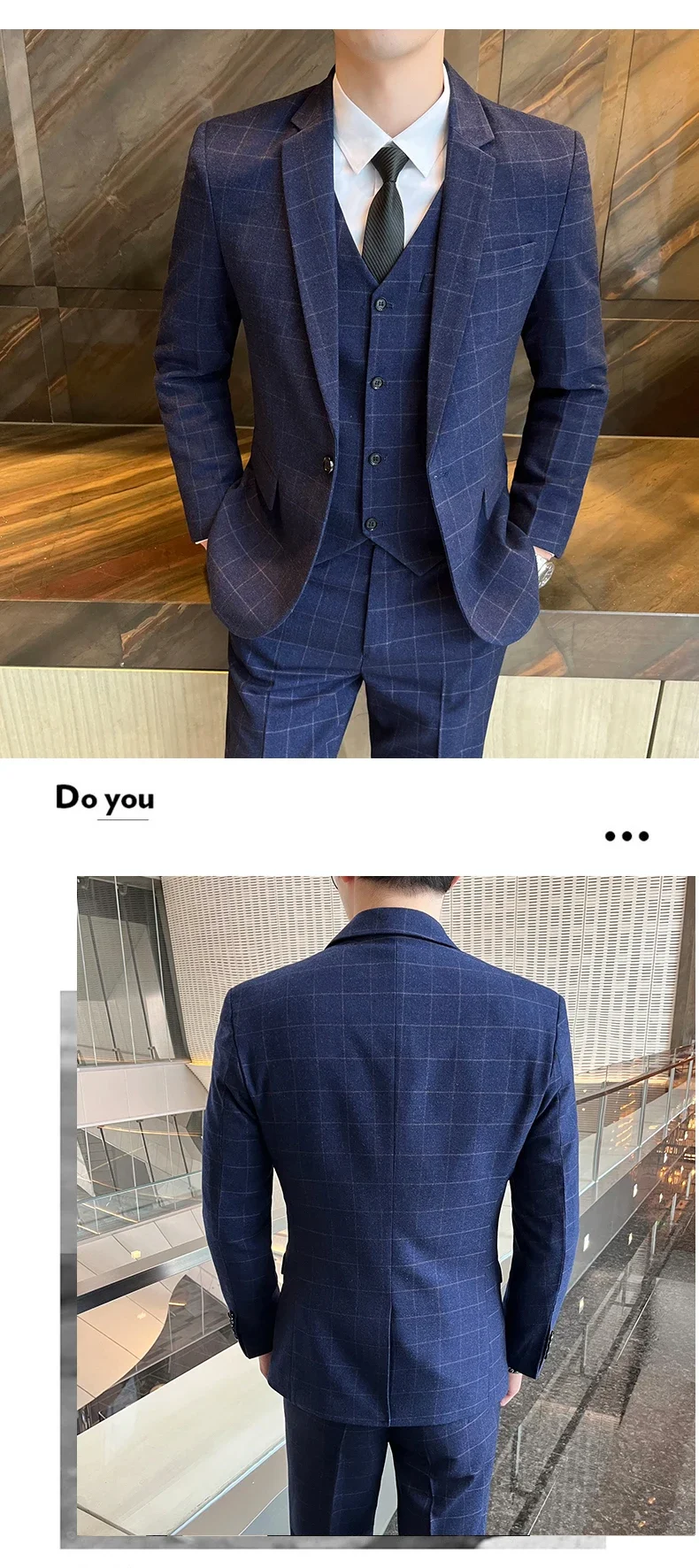 Suits (blazer+ Vest + Pants) Men Fashion Business Casual Hosts Slim-fit Gentleman Wedding Work Mens Suits 3 Piece M-5XL