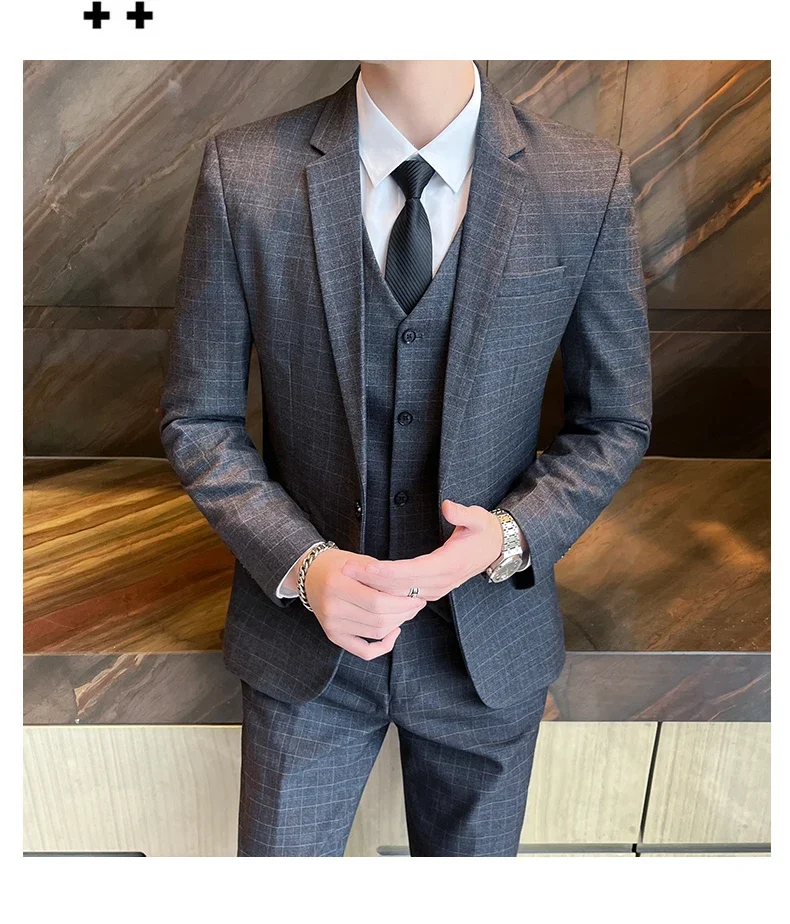 Suits (blazer+ Vest + Pants) Men Fashion Business Casual Hosts Slim-fit Gentleman Wedding Work Mens Suits 3 Piece M-5XL