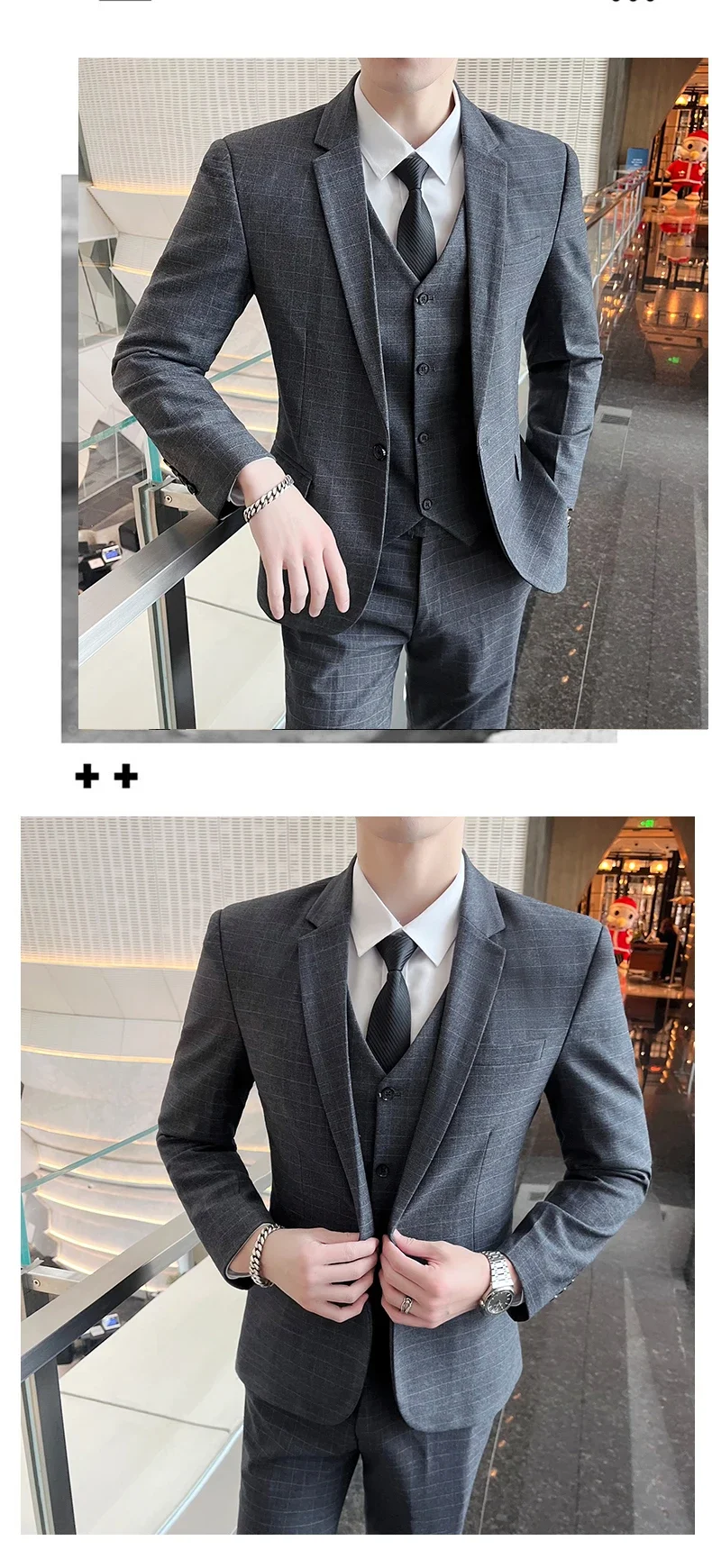 Suits (blazer+ Vest + Pants) Men Fashion Business Casual Hosts Slim-fit Gentleman Wedding Work Mens Suits 3 Piece M-5XL