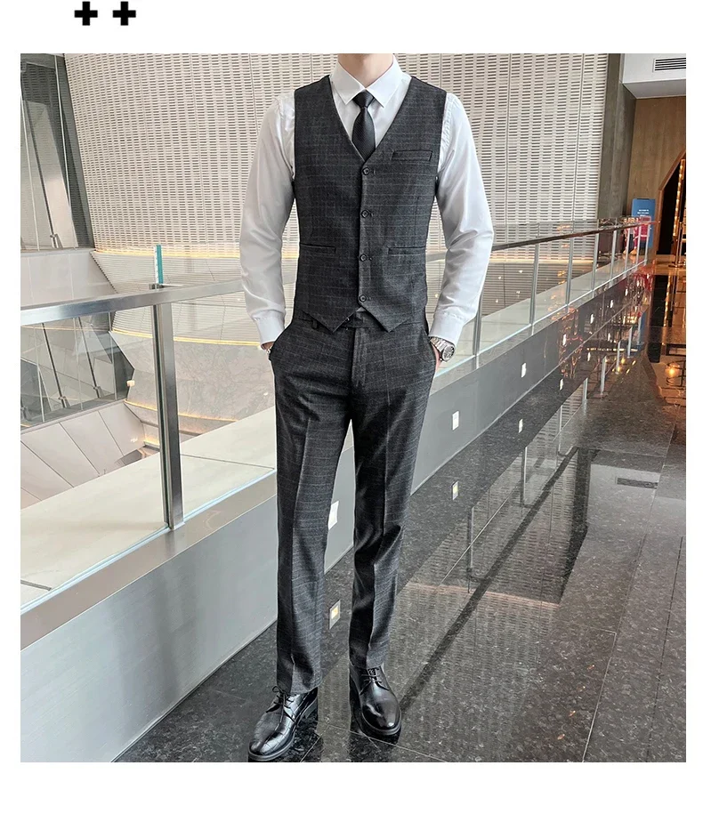 Suits (blazer+ Vest + Pants) Men Fashion Business Casual Hosts Slim-fit Gentleman Wedding Work Mens Suits 3 Piece M-5XL