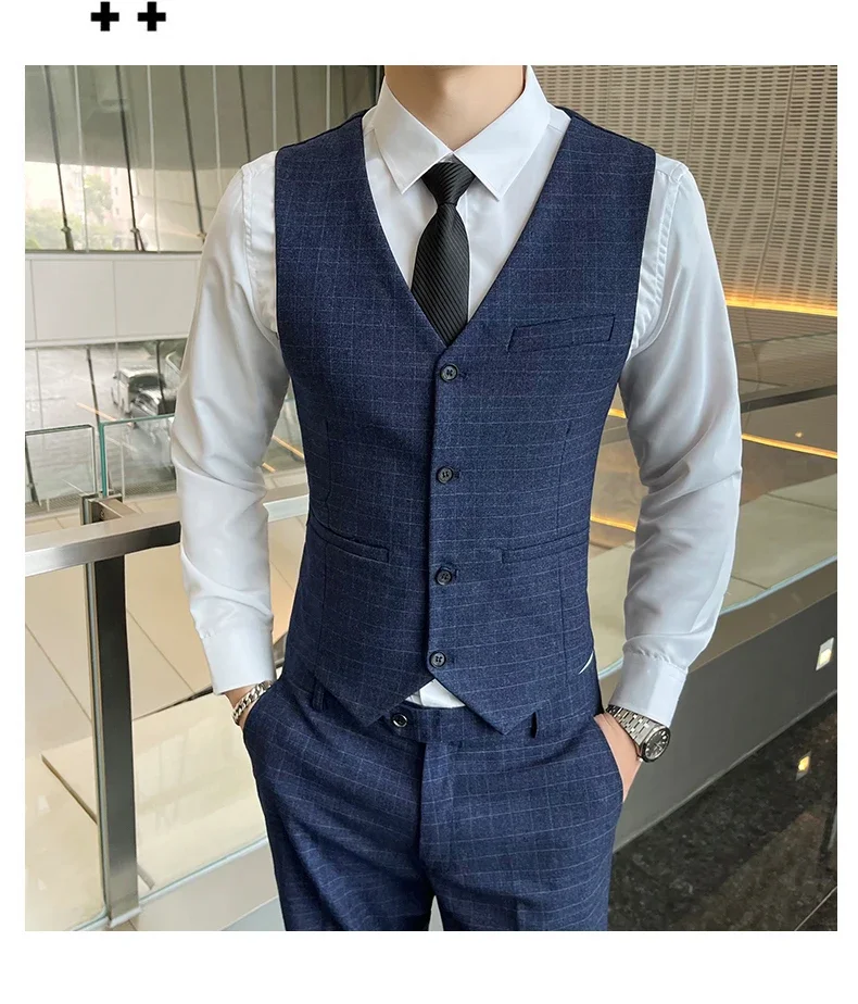 Suits (blazer+ Vest + Pants) Men Fashion Business Casual Hosts Slim-fit Gentleman Wedding Work Mens Suits 3 Piece M-5XL