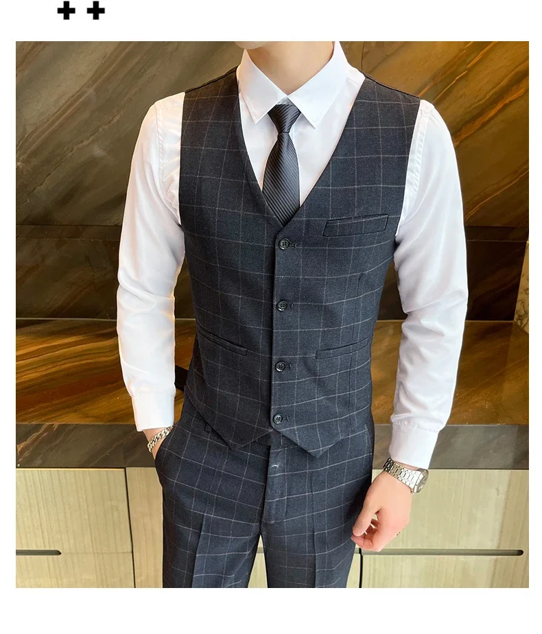 Suits (blazer+ Vest + Pants) Men Fashion Business Casual Hosts Slim-fit Gentleman Wedding Work Mens Suits 3 Piece M-5XL