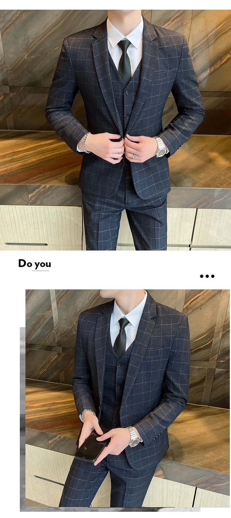 Suits (blazer+ Vest + Pants) Men Fashion Business Casual Hosts Slim-fit Gentleman Wedding Work Mens Suits 3 Piece M-5XL