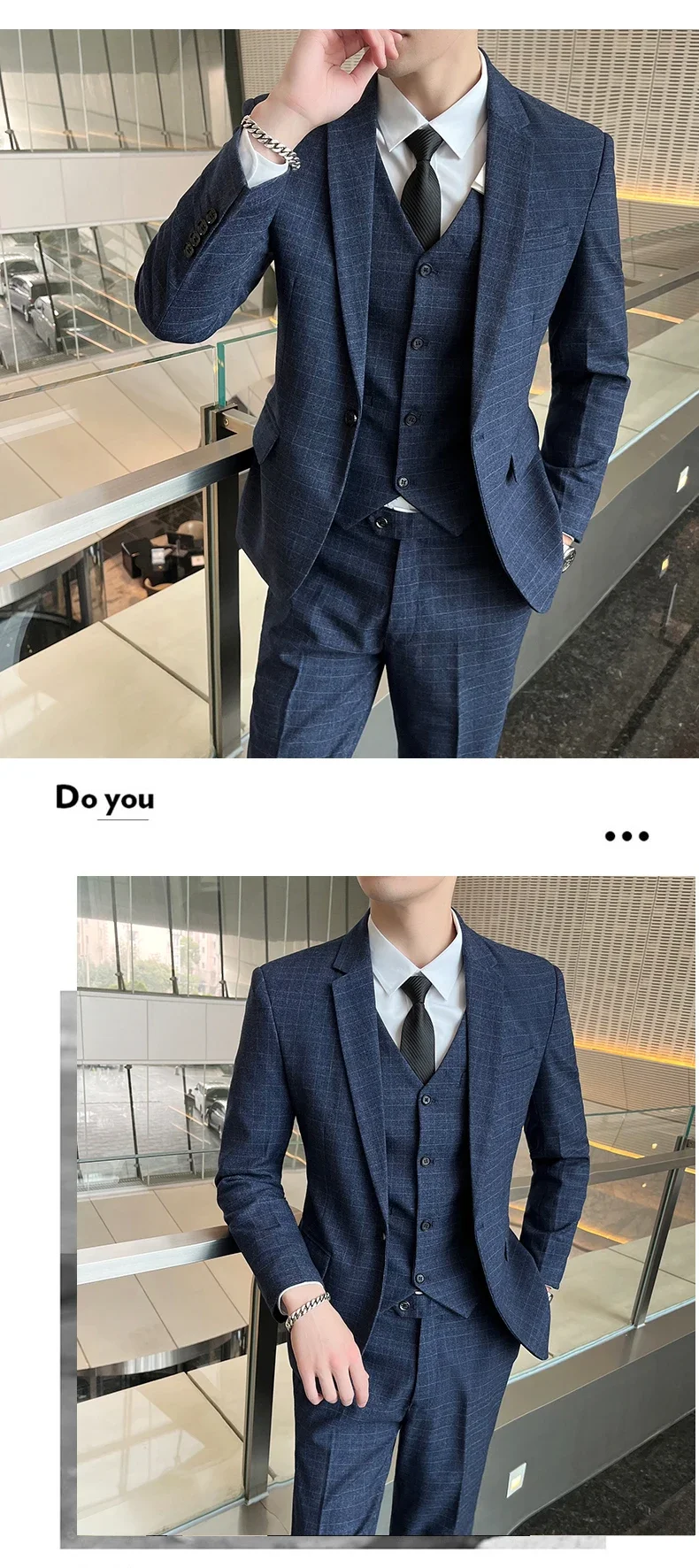Suits (blazer+ Vest + Pants) Men Fashion Business Casual Hosts Slim-fit Gentleman Wedding Work Mens Suits 3 Piece M-5XL