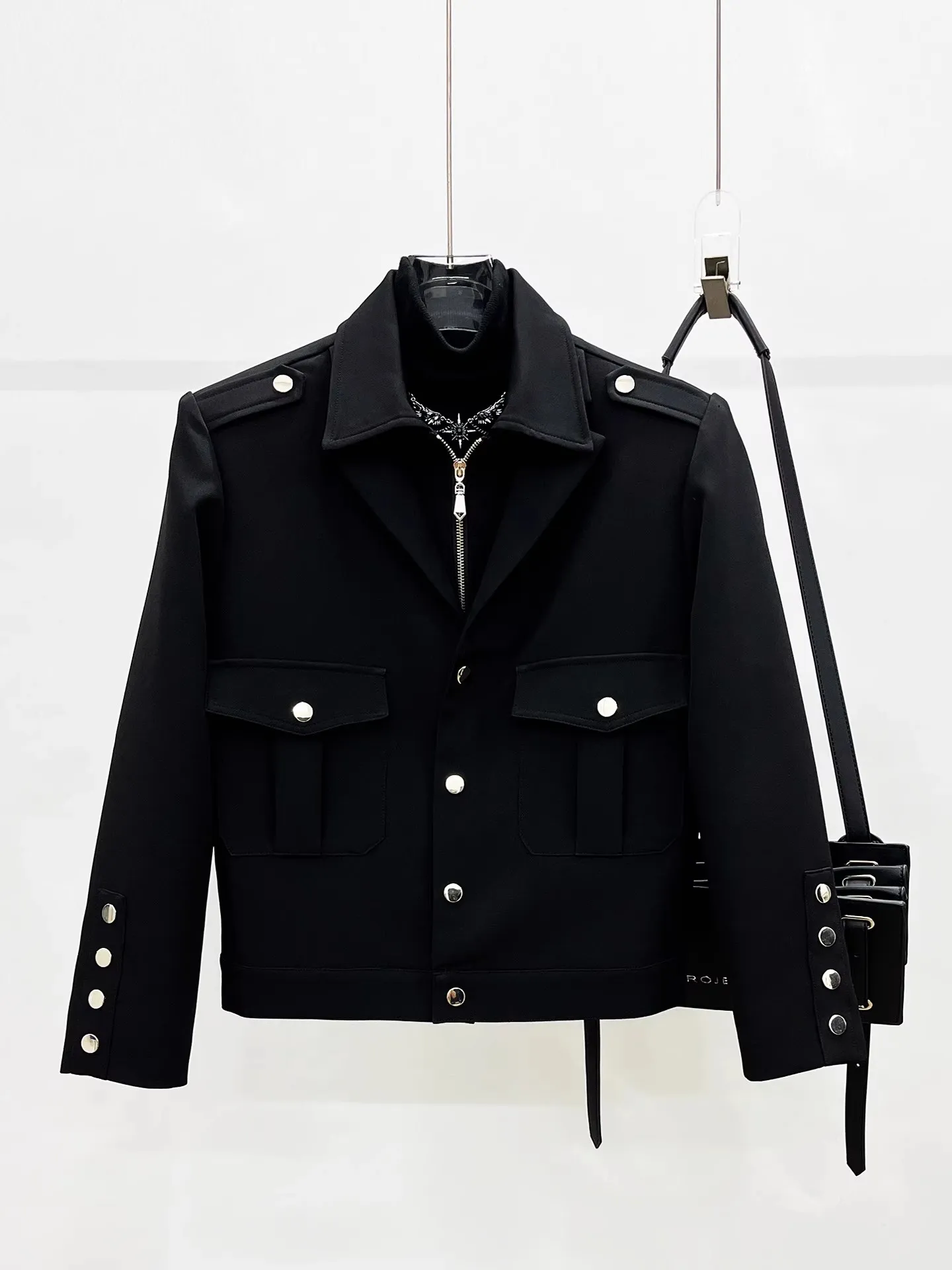 Men Vintage Double-Collar Short Jacket Spring Fall Coat with Zipper & Button Closure Casual Outerwear Techwear Streetwear