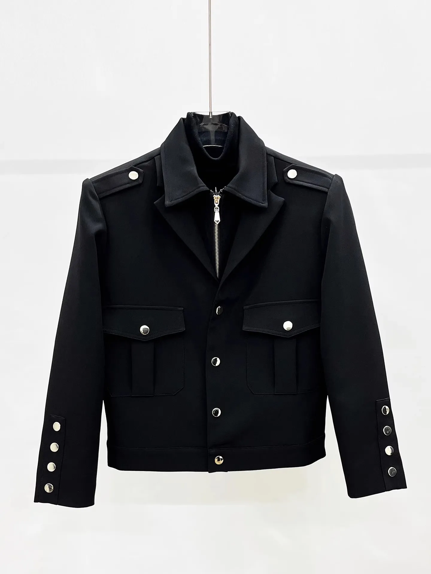 Men Vintage Double-Collar Short Jacket Spring Fall Coat with Zipper & Button Closure Casual Outerwear Techwear Streetwear