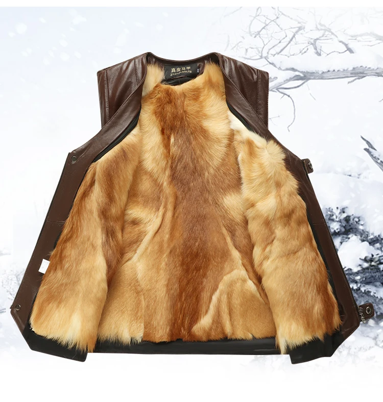Genuine Leather Vest Men's Mid-Aged Autumn Winter Top Layer Cowhide Multi-Pocket Casual Father's Style Winter WarmthYY33