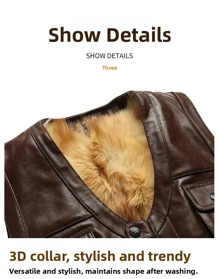 Genuine Leather Vest Men's Mid-Aged Autumn Winter Top Layer Cowhide Multi-Pocket Casual Father's Style Winter WarmthYY33
