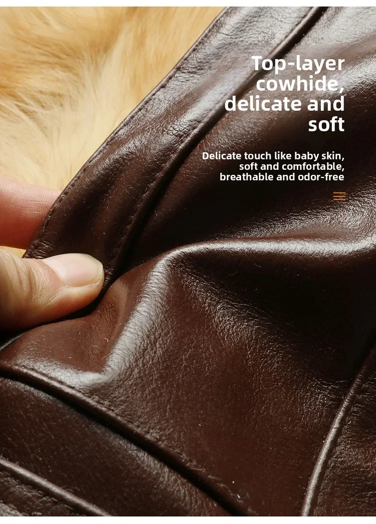 Genuine Leather Vest Men's Mid-Aged Autumn Winter Top Layer Cowhide Multi-Pocket Casual Father's Style Winter WarmthYY33